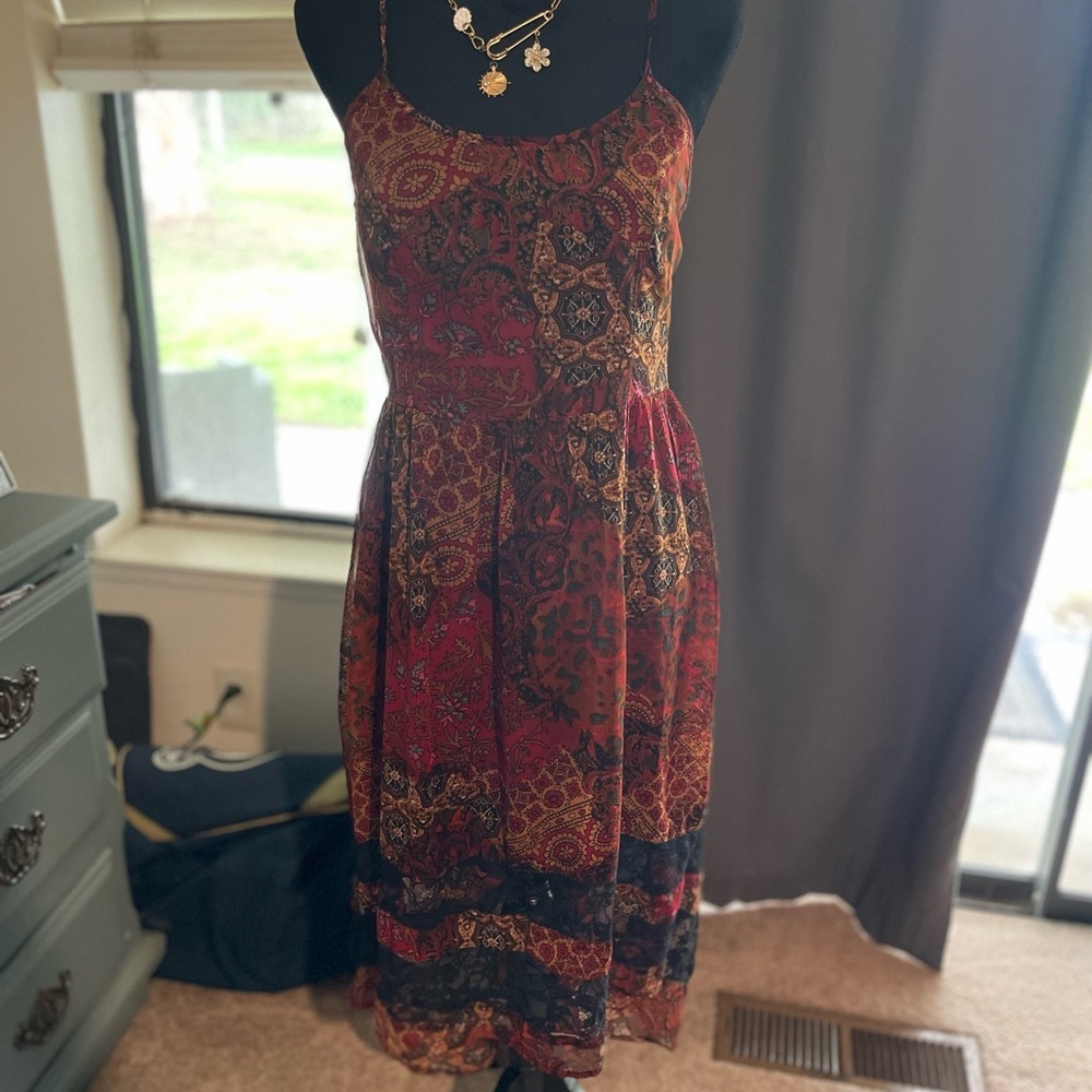 Band of Gypsies Red and Black Midi Dress